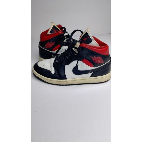 Size 9- Air Jordan 1 Mid Black Sail Gym Red W - Picture 3 of 7
